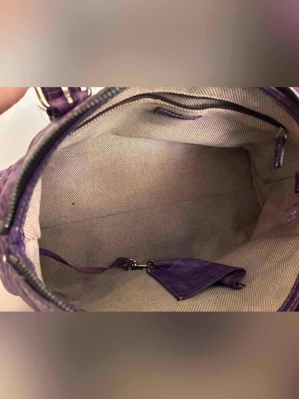 Dooney & Bourke Purple Embossed Croc Leather Satchel Shoulder Bag Y2K - Picture 12 of 16